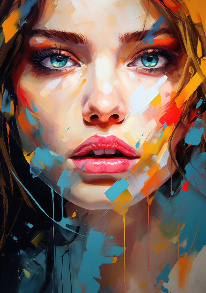 Woman Close Up Portrait Abstract Painting Stock Free