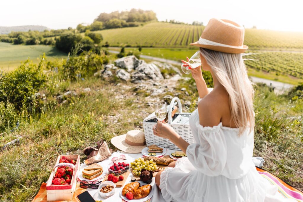 Woman Enjoying a Picnic in South Moravia Wine Region Free Photo