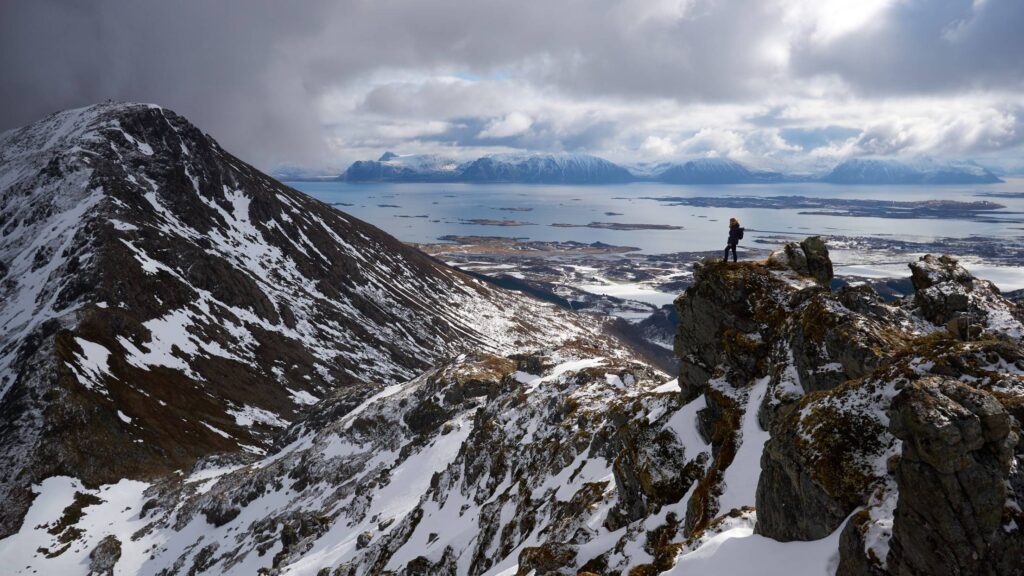 Woman Hiking in Winter Landscape of Northern Norway Free Photo