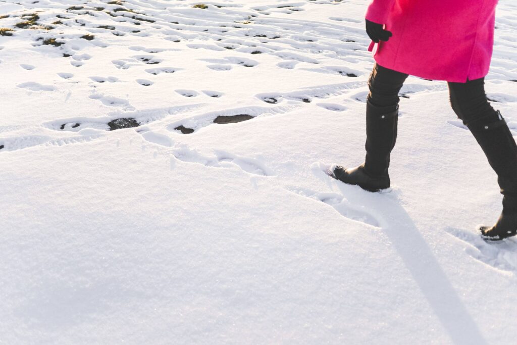 Woman in Black Knee High Boots Walking in Snow Free Photo