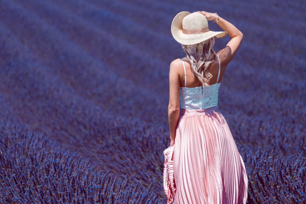 Woman in Lavender Field Free Photo