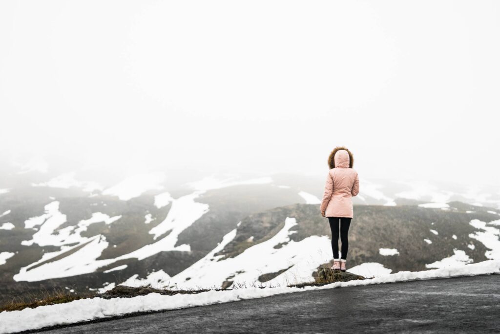 Woman Standing Alone on the Road Quote Place for Text Free Photo