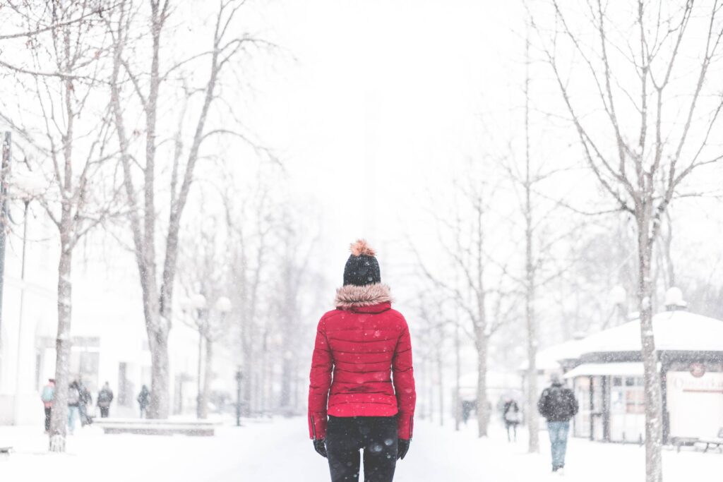 Woman Standing in The Middle of The Park in Snowy Weather Free Photo