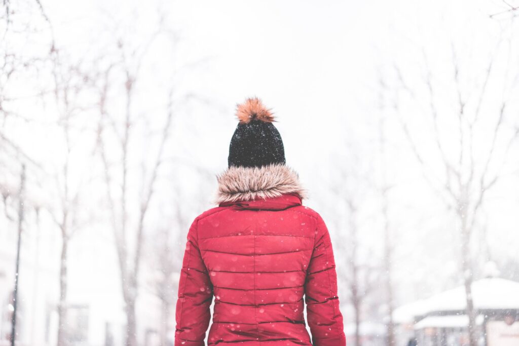 Woman Standing in The Middle of The Park in Snowy Weather #2 Free Photo