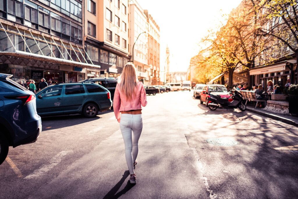 Woman Walking on Prague Street Free Photo