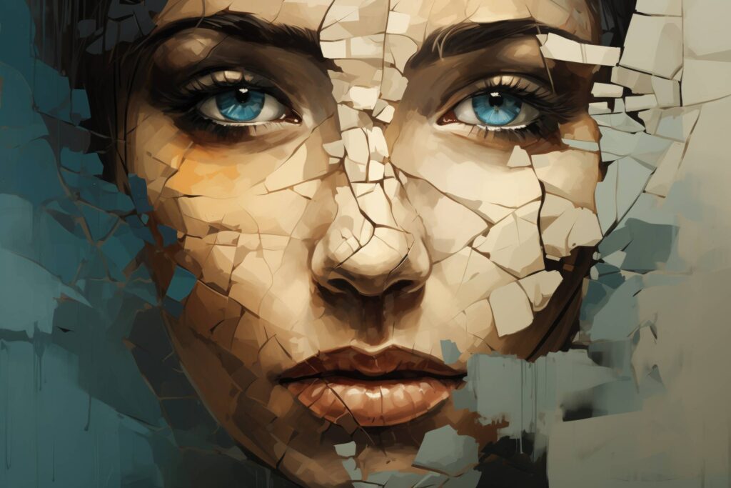 Woman with Blue Eyes Psychology Falling Apart Stock Free