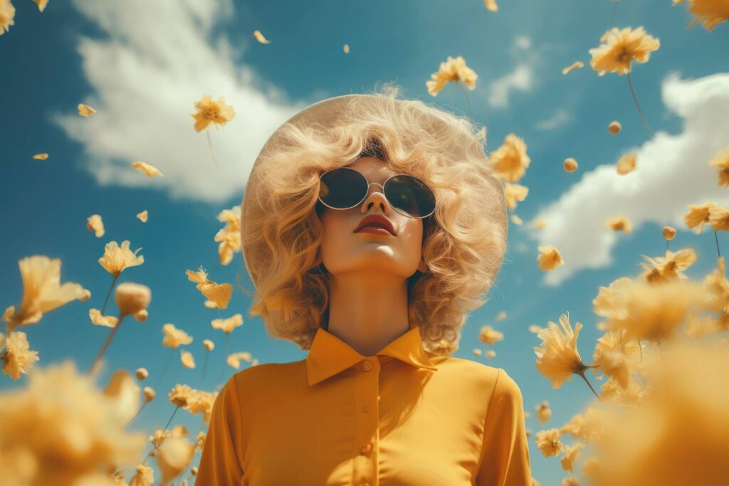 Woman with Sun Glasses in Flower Field Summer Stock Free