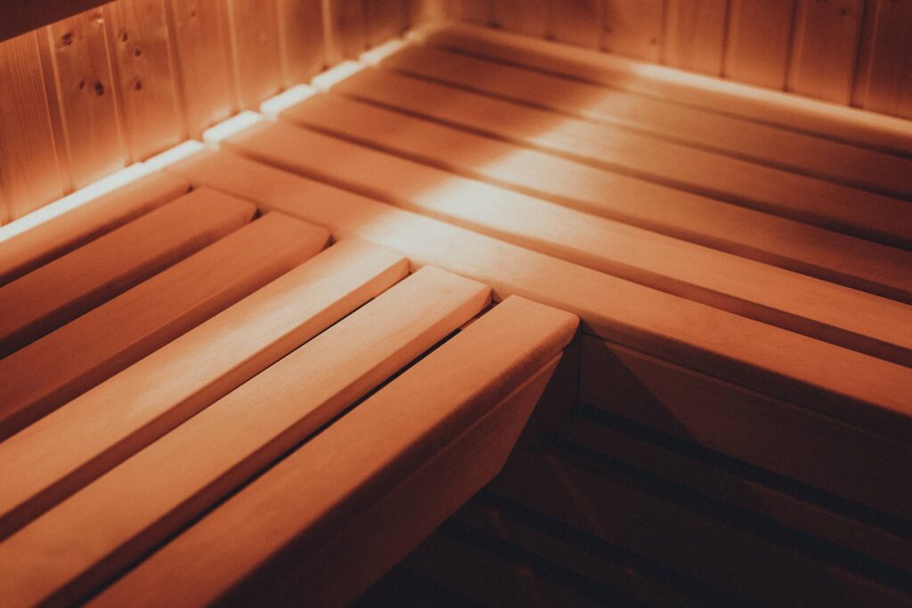 Wooden Bench in Finnish Sauna Free Photo