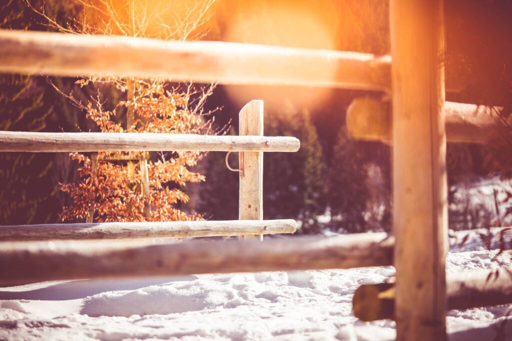 Wooden Fence on Mountain Path in Winter Free Photo