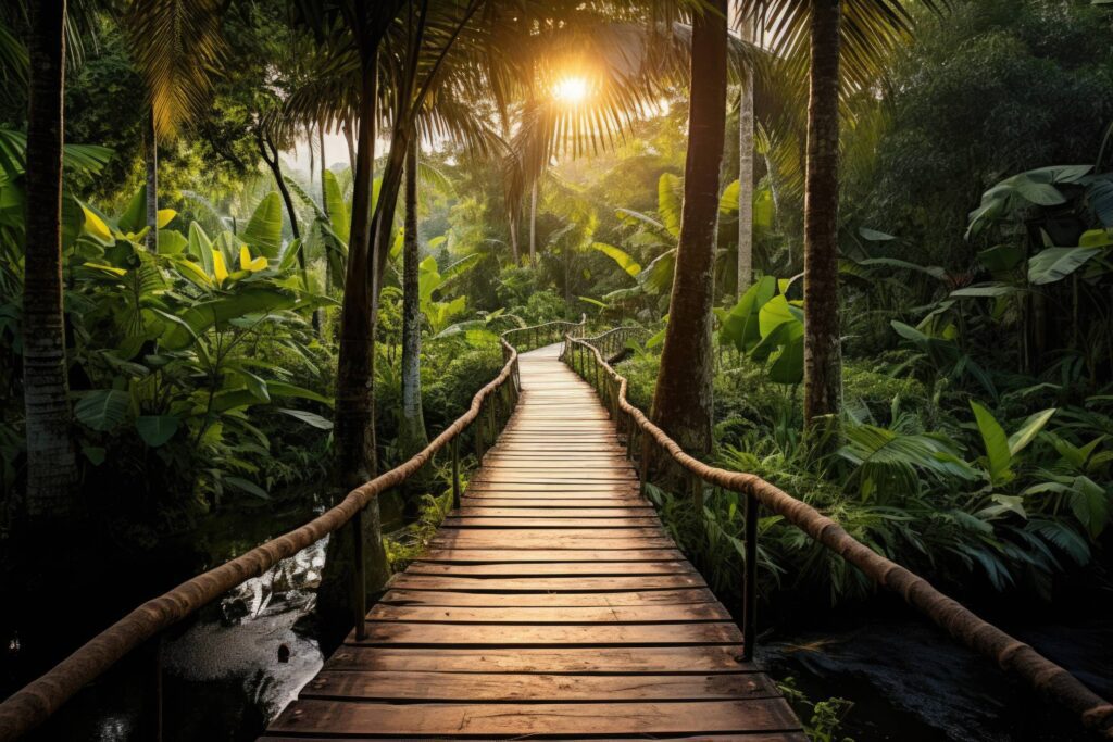 Wooden Path in Tropical Forest Stock Free