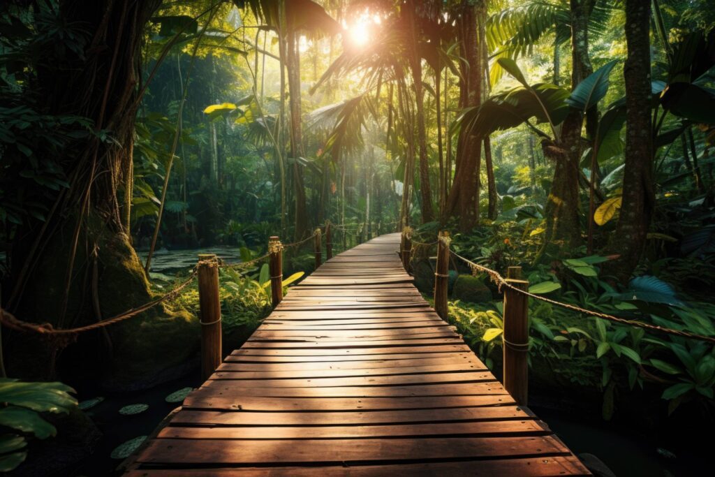 Wooden Path in Tropical Rain Forest Stock Free