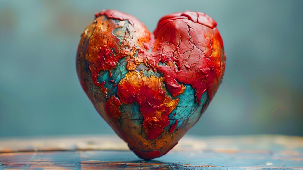 World map on red heart model for travelers who are passionate about traveling and conservation of natural resources and the environment. AI-Generated Free Photo