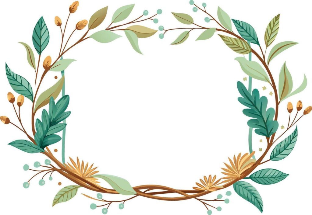 wreath of branches with leafs and seeds isolated icon vector illustration Stock Free