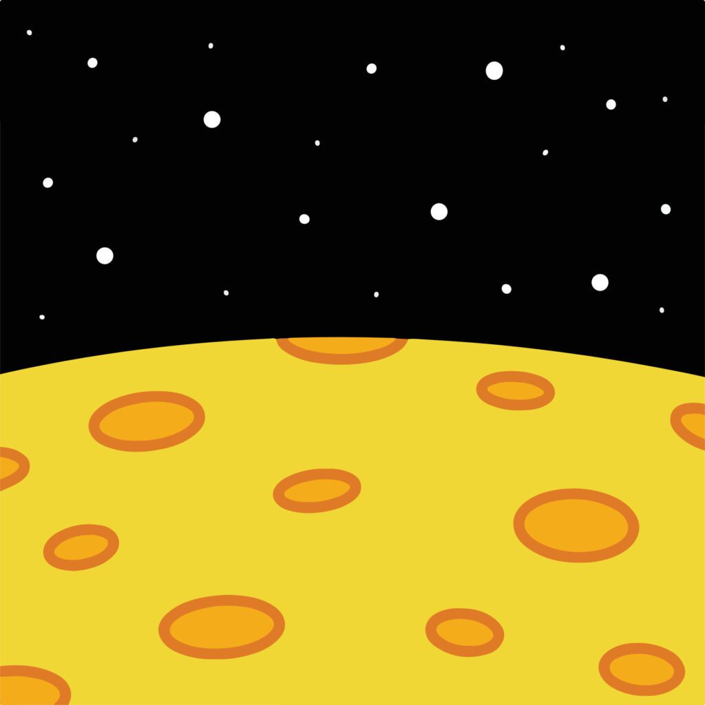 Yellow cheese moon close up on black vacuum space with white stars vector background. Square wallpaper for social media post, greeting card, website, poster, banner, and others. Free Vector