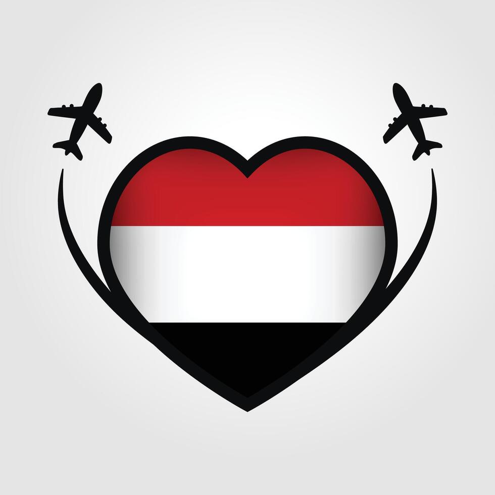 Yemen Travel Heart Flag With Airplane Icons Stock Free