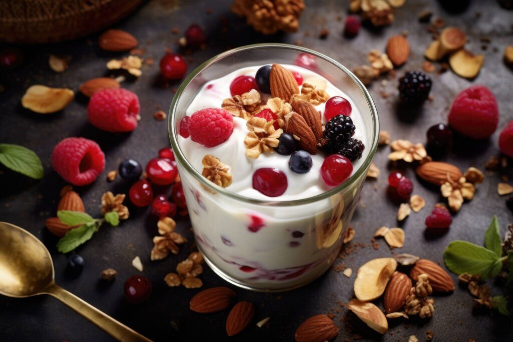 Yoghurt with Musli and Healthy Fruit Stock Free