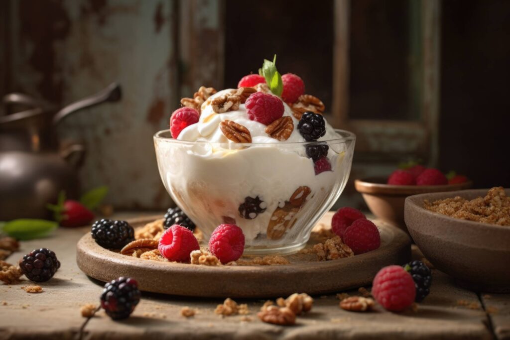 Yogurt With Muesli and Healthy Fruit Stock Free