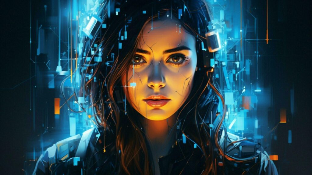 young adult portrait glows with futuristic technology Free Photo