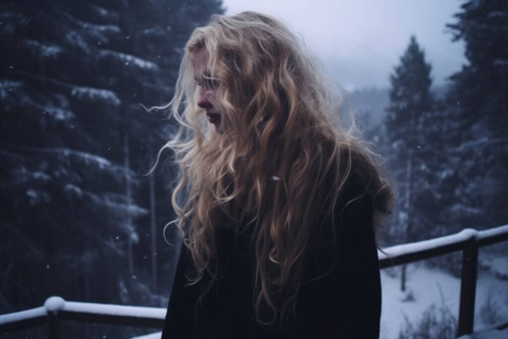 Young Blonde Woman Feeling Lost in Winter Stock Free