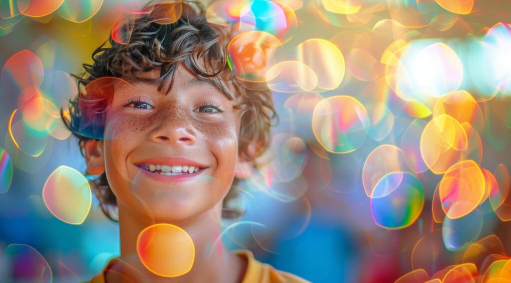 Young Boy Smiling in Blurry Background Stock Free