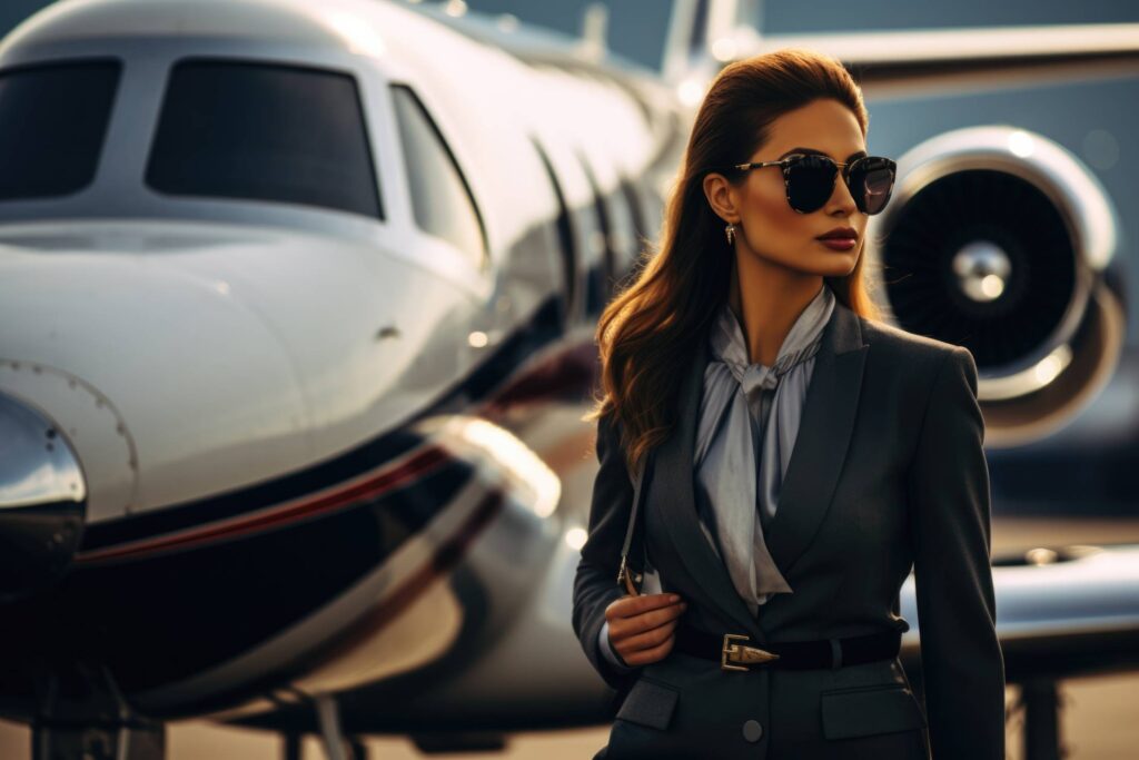 Young Business Woman Standing in Front of Private Jet Stock Free