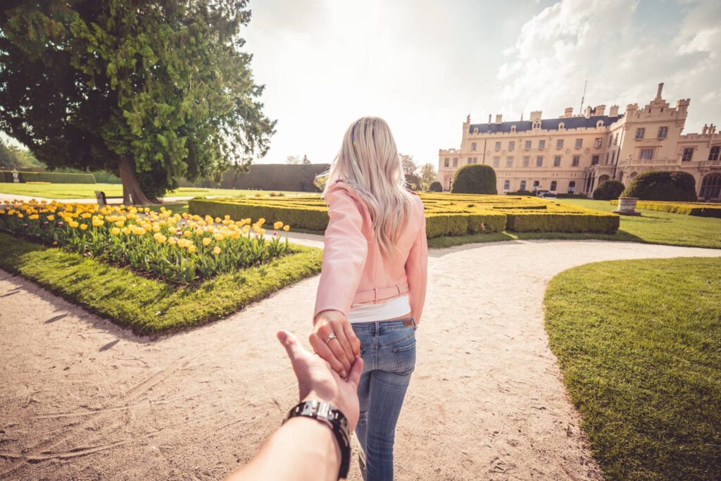 Young Couple Enjoys Walking in Chateau Garden #followmeto Free Photo