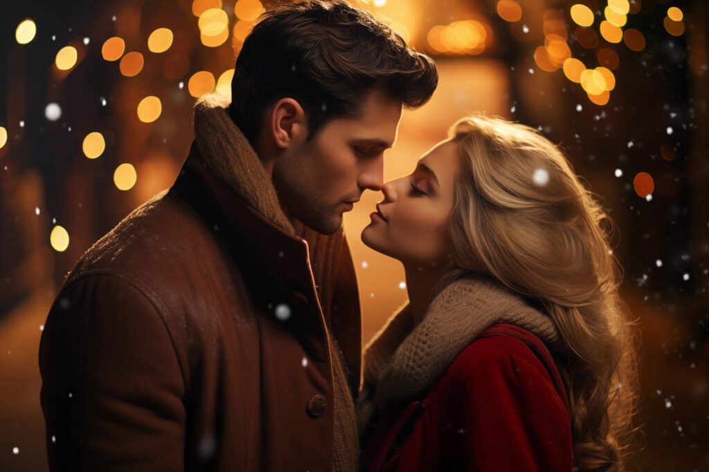 Young Couple in Romantic Moment During Christmas Time Stock Free