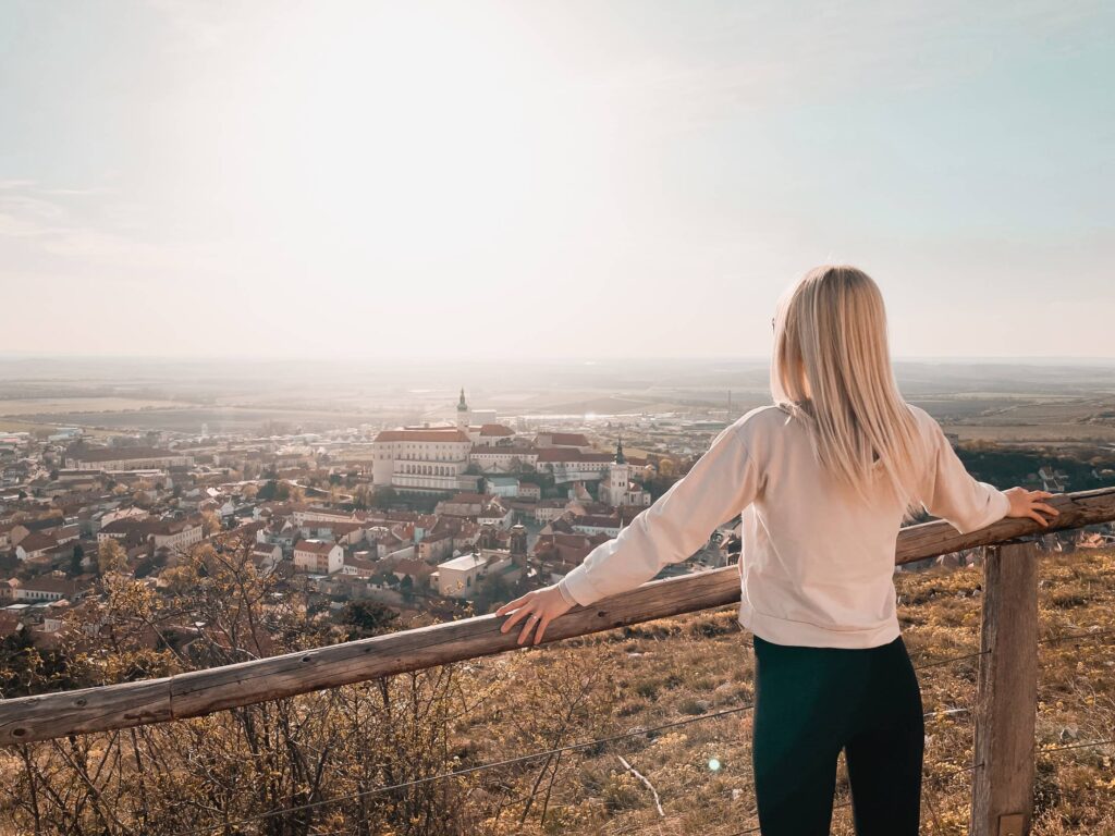 Young Woman Looking at Mikulov City Free Photo