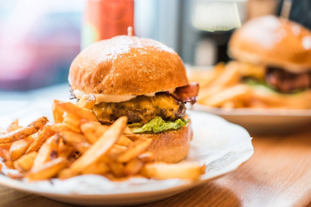 Yummy Fresh Burger with French Fries Free Photo