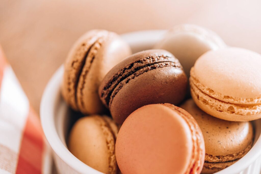 Yummy Homemade Macarons in a Bowl Free Photo