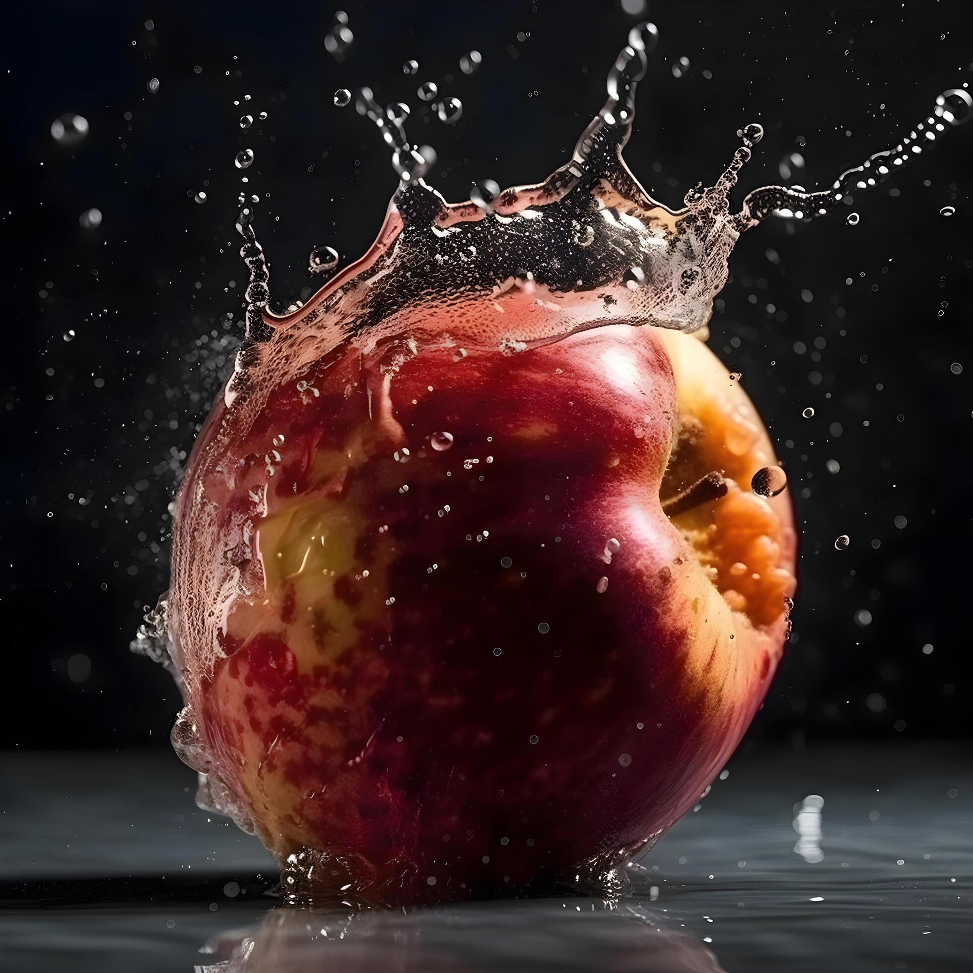 Fruit splashing into water on a black background. Healthy food concept., Image Stock Free