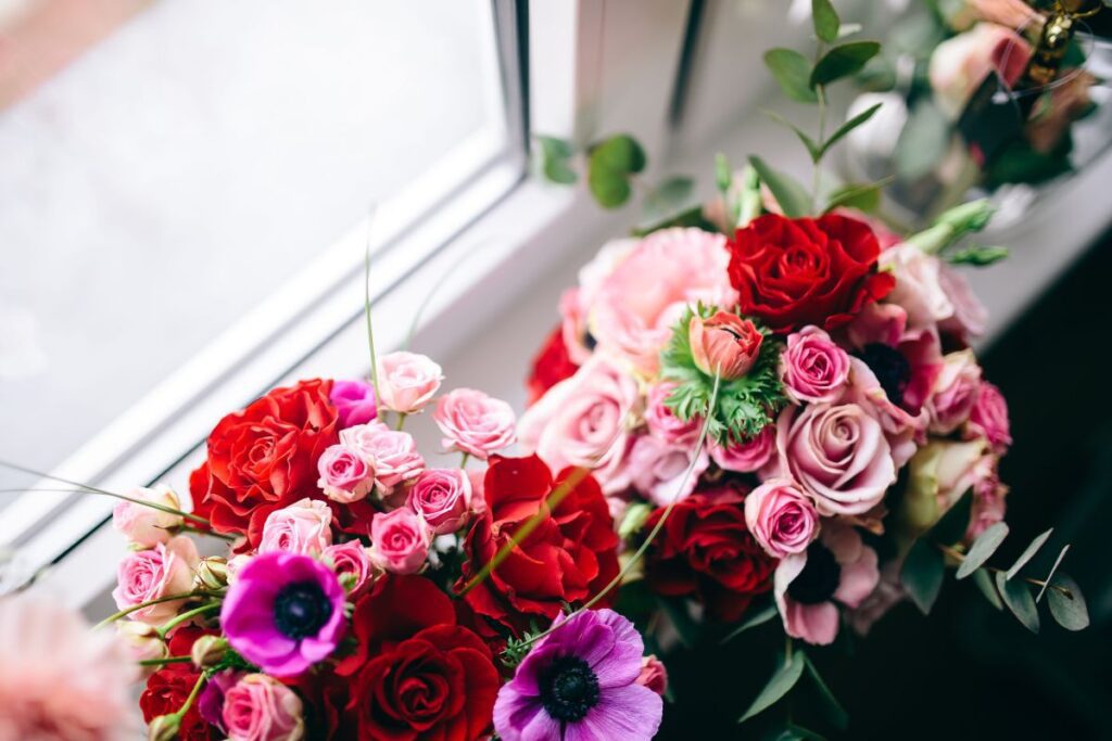 Multi-colored flowers in vases Stock Free