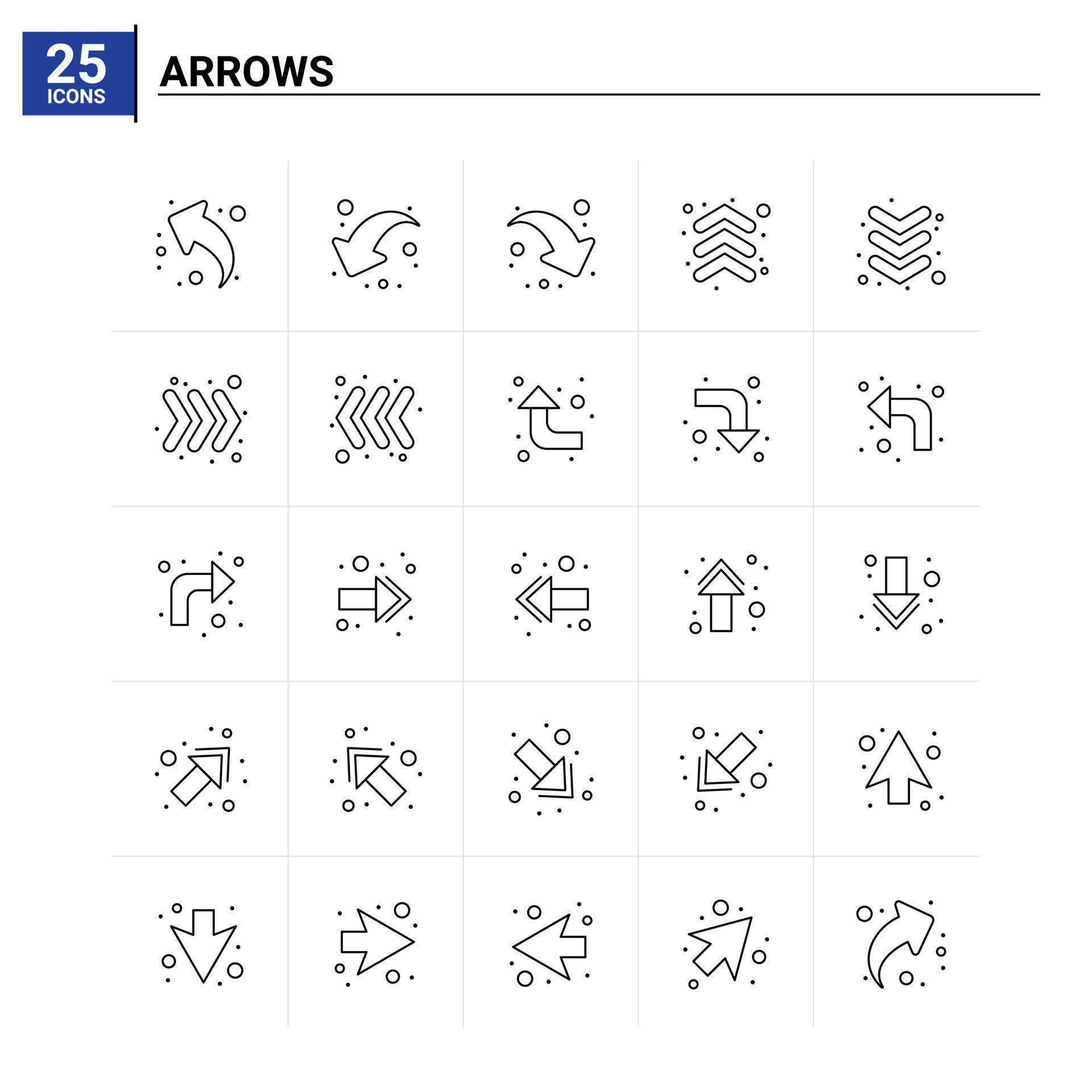 25 Arrows icon set vector background Stock Free