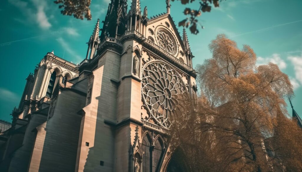 Gothic chapel spire symbolizes ancient French culture generated by AI Stock Free