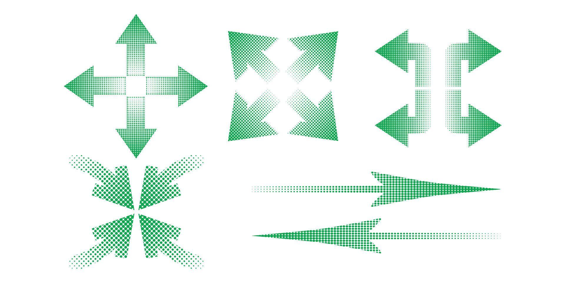 Set of halftone arrow dotted pointer direction. Dotted halftone arrow in green color. Stock Free