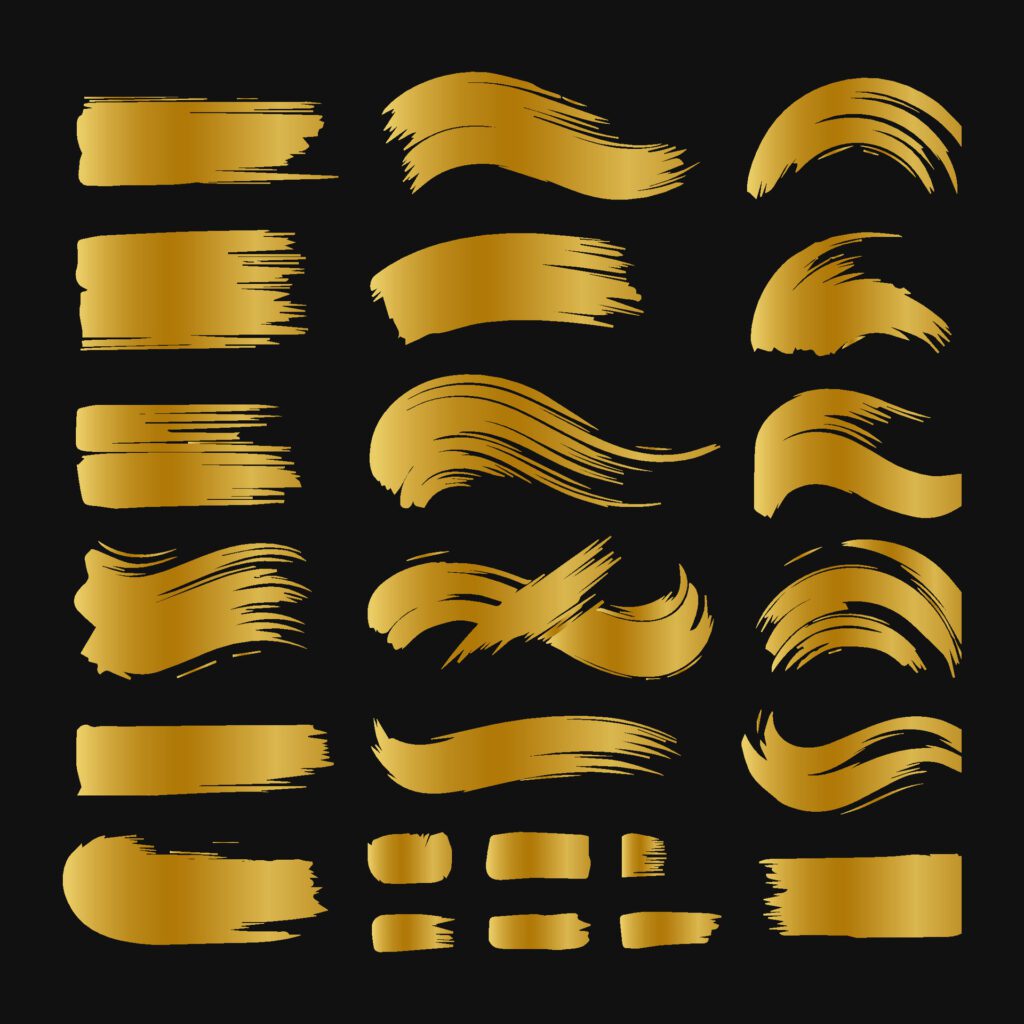 Collection of golden paint strokes to make a background for your design, golden hot foil, gold leaf Free Vector