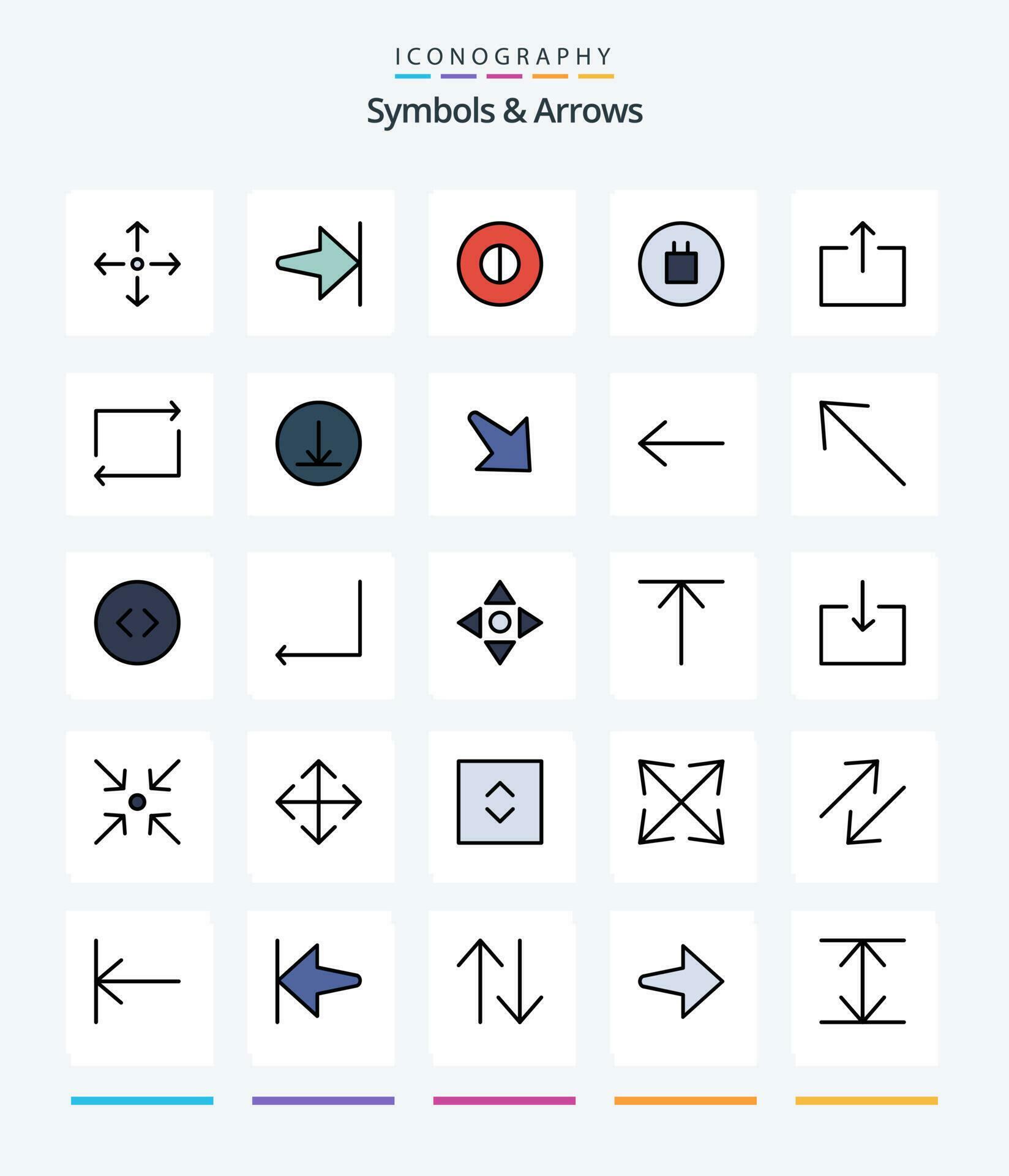 Creative Symbols and Arrows 25 Line FIlled icon pack Such As arrow. circle. symbols. repeat. arrow Stock Free