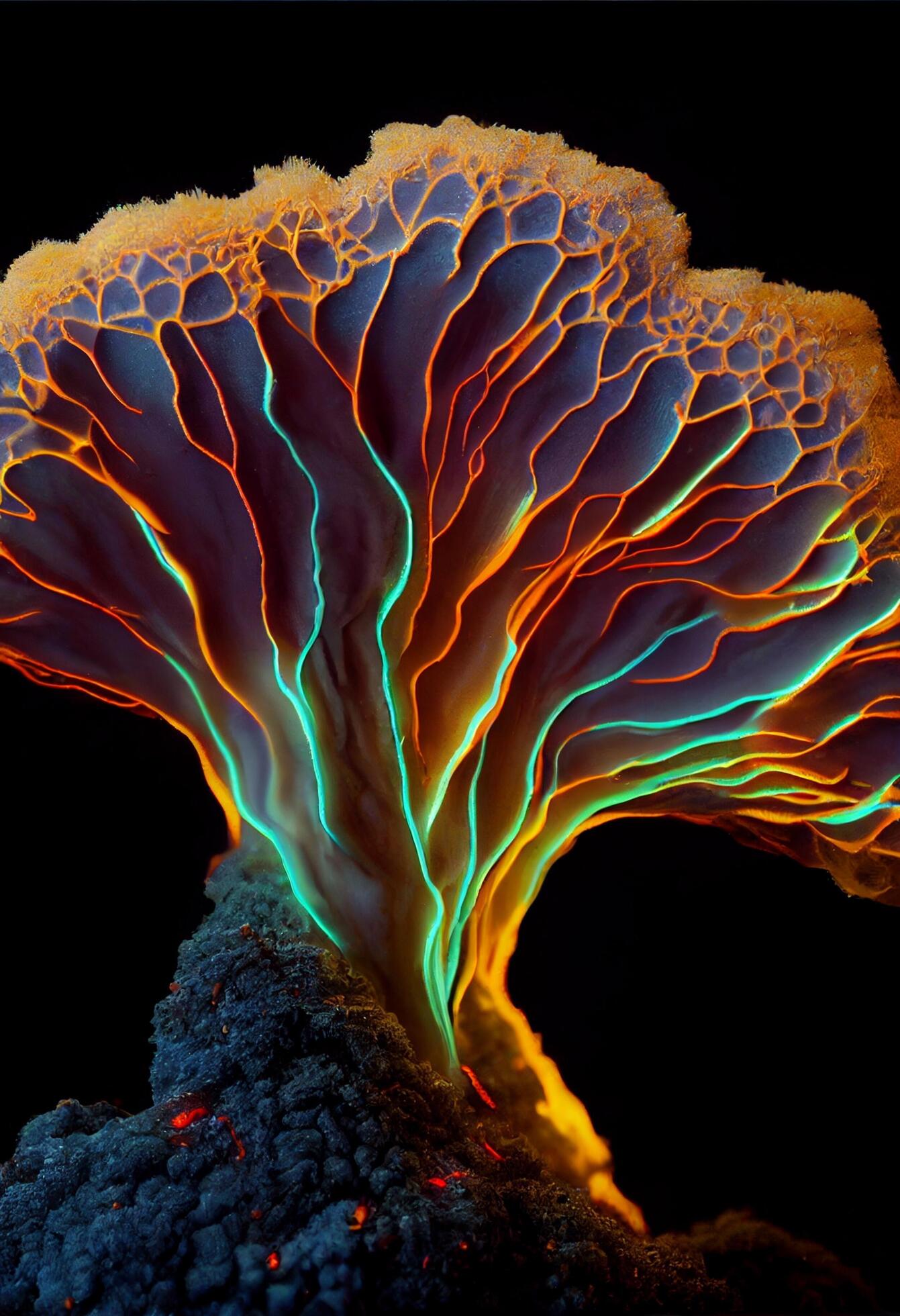 close up of a mushroom on a black background. . Stock Free