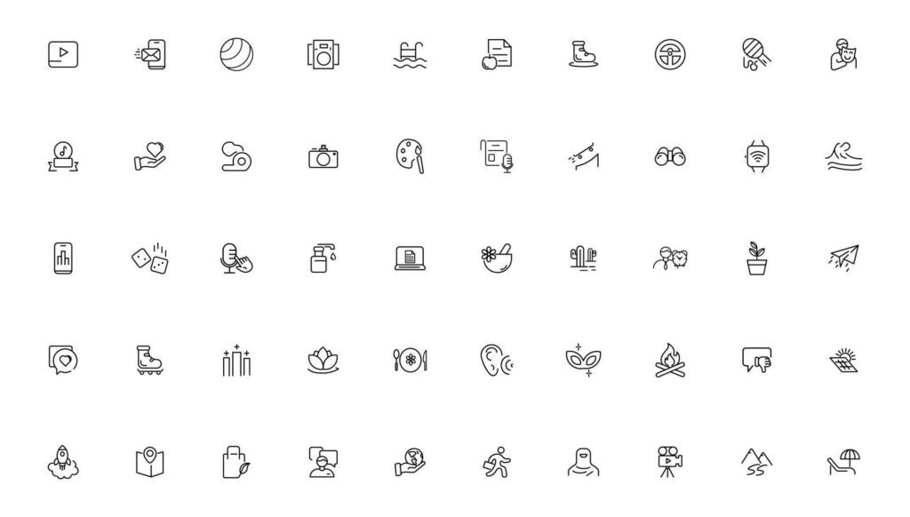 
									Hobby and recreation linear icons collection.Set of thin line web icon set, simple outline icons collection, Pixel Perfect icons, Stock Free