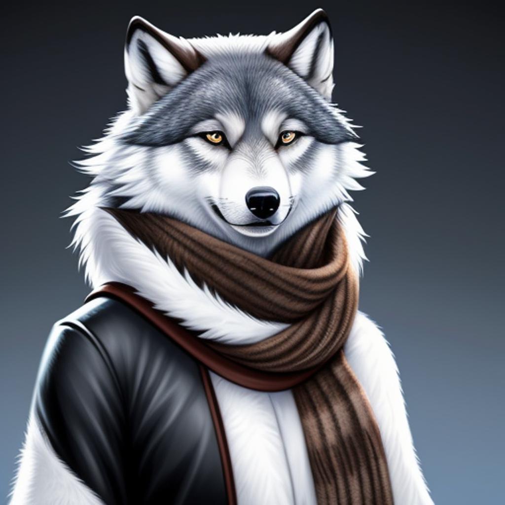 Anthropomorphic artic wolf wearing by @ai_generated