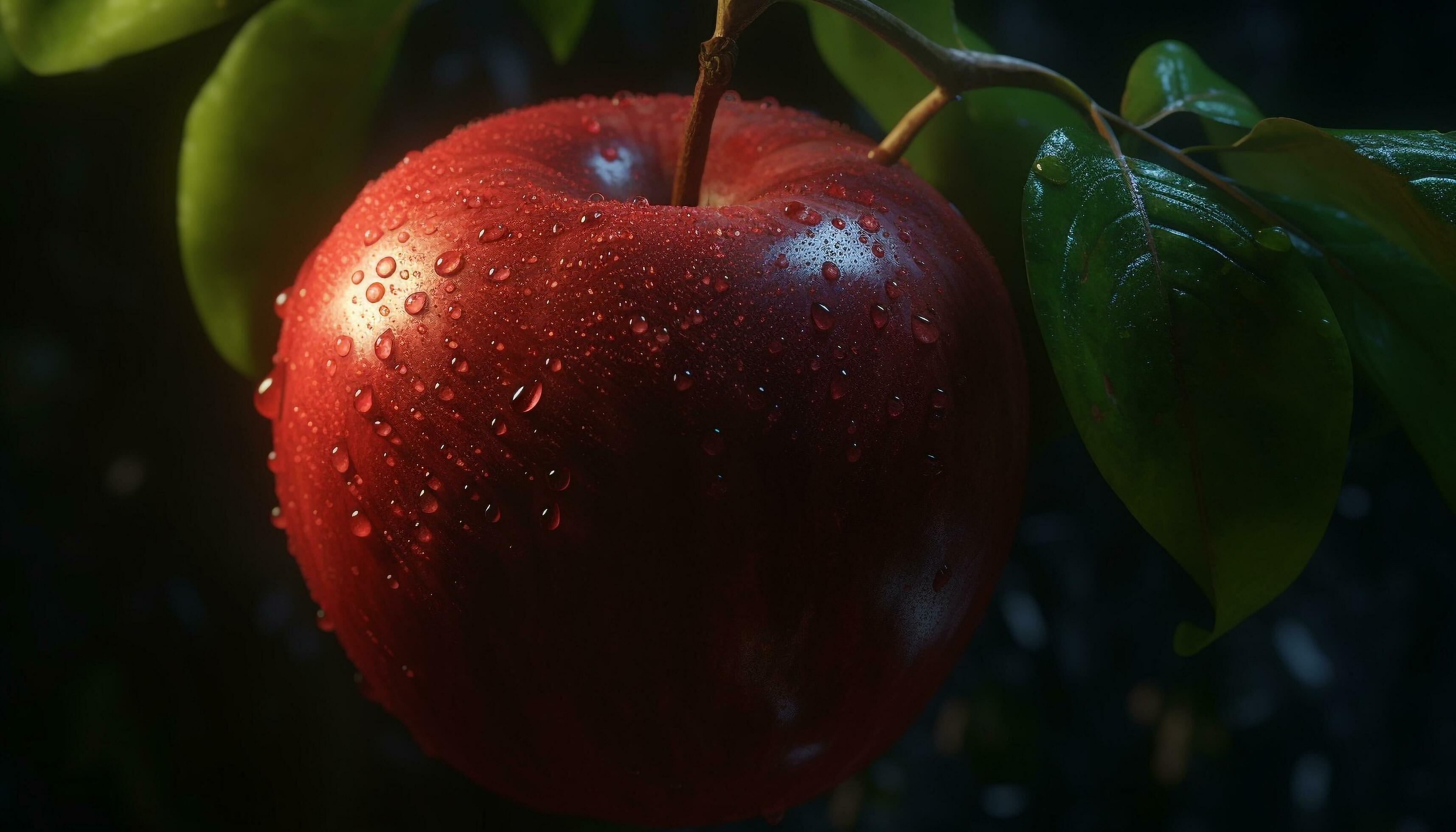 fruit food with leaf, apple, healthy eating, ripe, drop generated by AI Stock Free