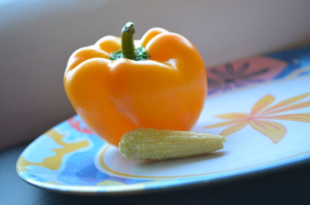 Plate Of Bell Pepper And Baby Corn Stock Free