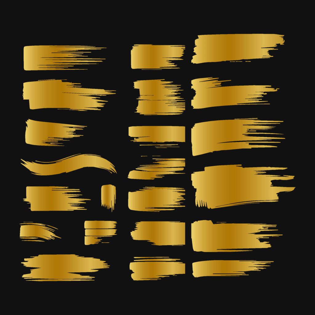 Collection of golden paint strokes to make a background for your design, golden hot foil, gold leaf Free Vector