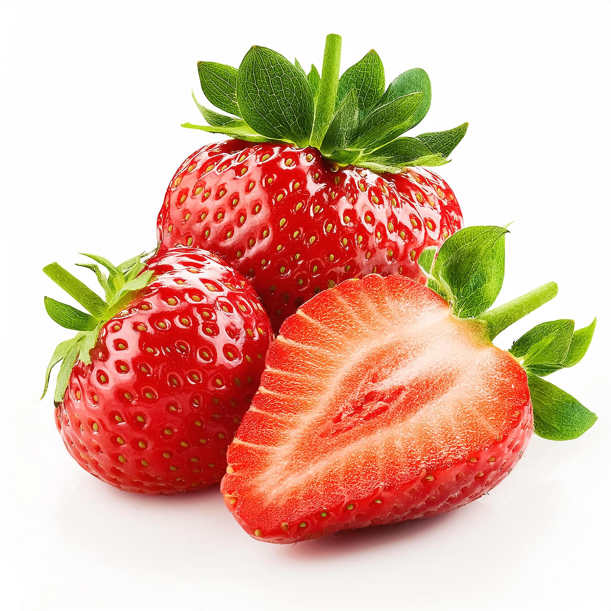 Fresh a pile sweet Strawberry slice and whole isolated on white background. Stock Free