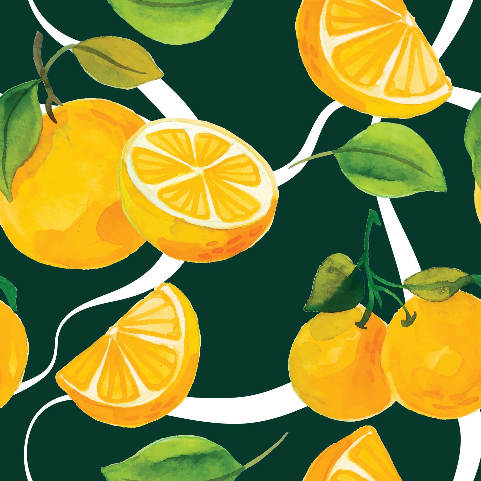 watercolor orange fruit pattern Free Vector