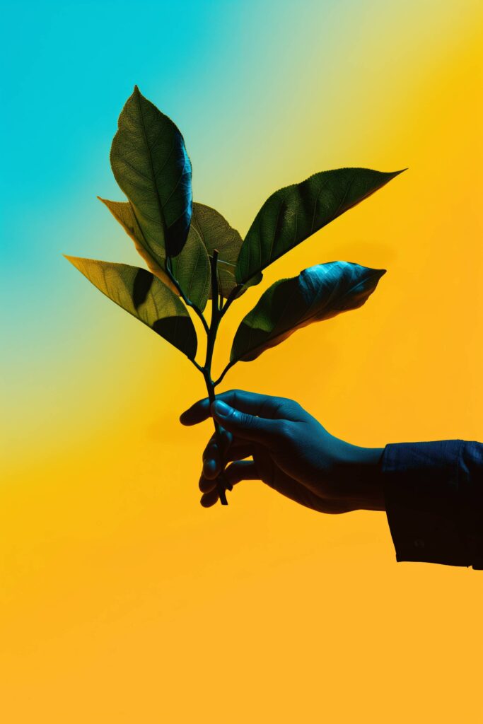 Artistic Photo of a Hand Holding Citrus Leaves Stock Free