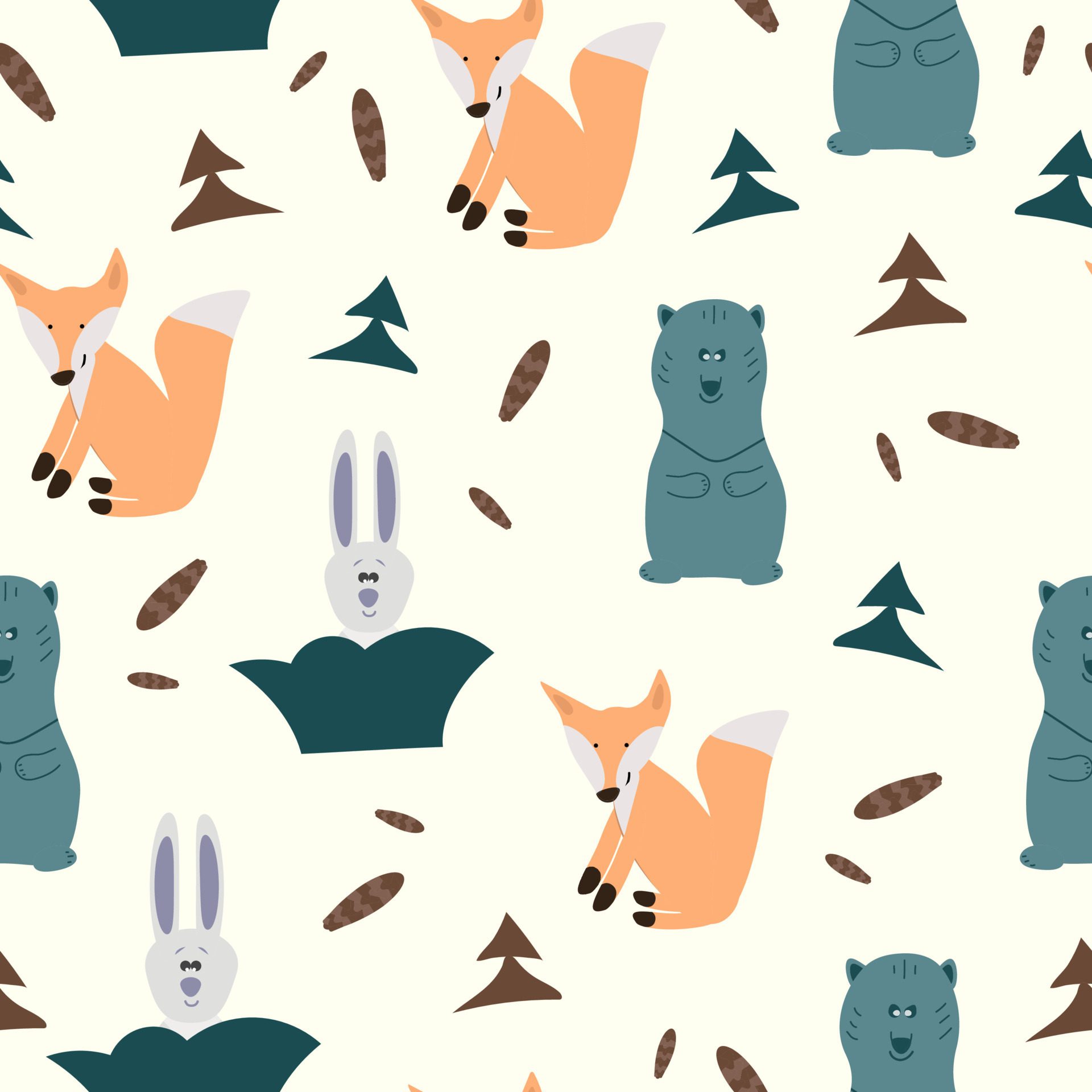 Seamless pattern with forest animals Free Vector