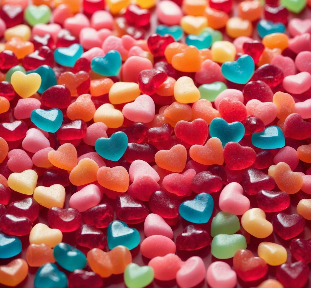 Colorful heart-shaped sugar candies for valentines day background Free Photo