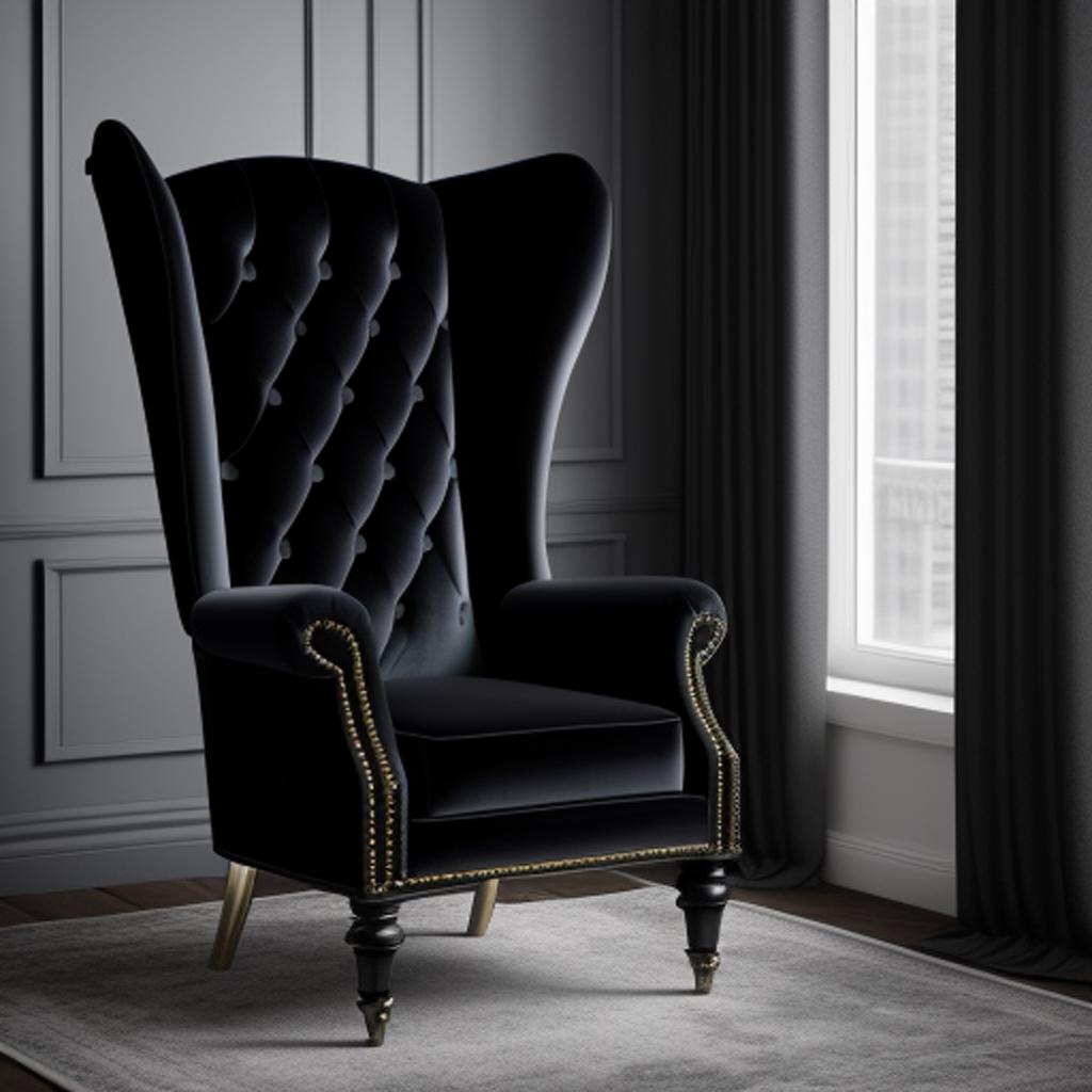 Velvet wingback chair black by @ai_generated