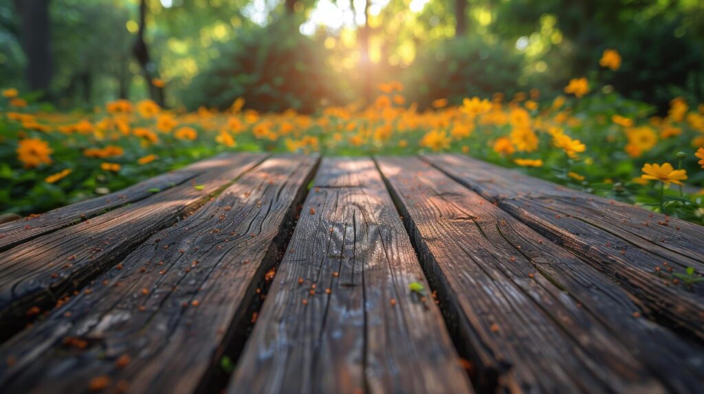 Wooden Table With Background Lights Stock Free